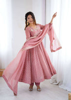 Festive Collection Crunchy Silk Gown with Lace Dupatta