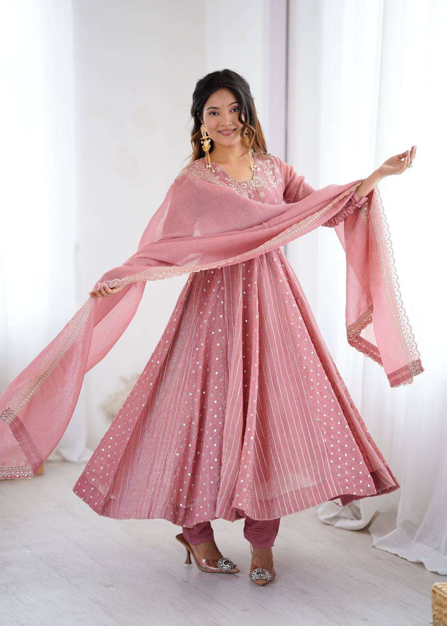 Festive Collection Crunchy Silk Gown with Lace Dupatta