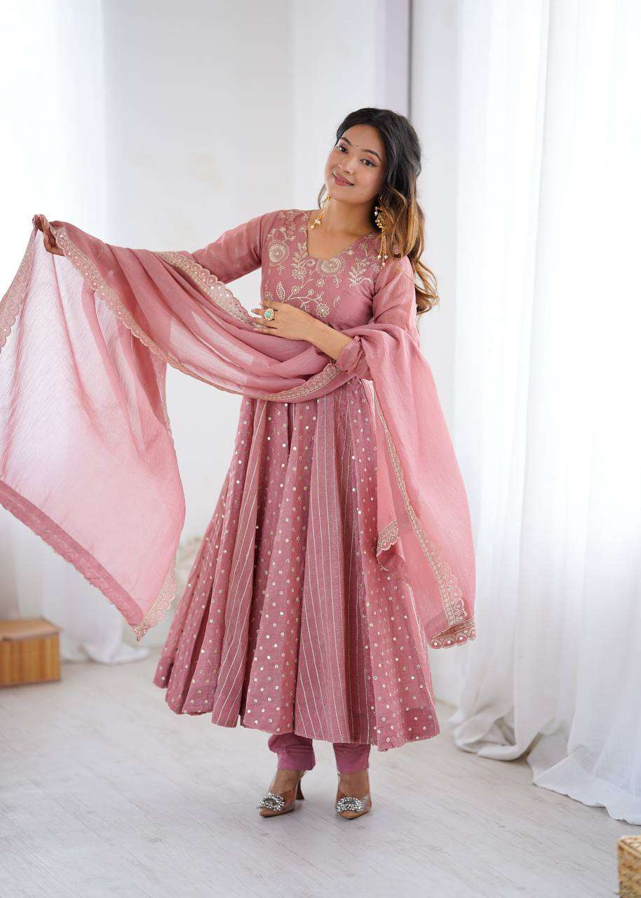 Festive Collection Crunchy Silk Gown with Lace Dupatta