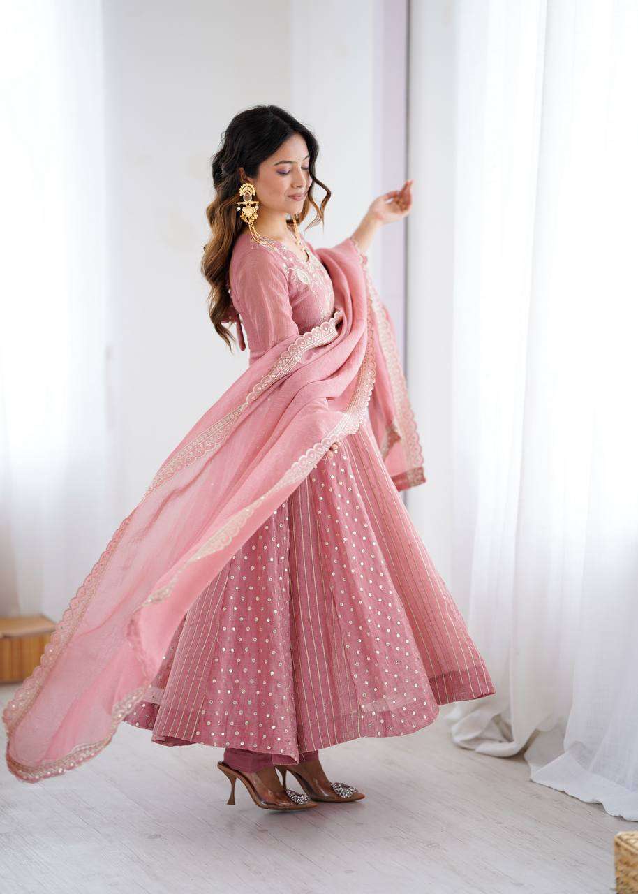 Festive Collection Crunchy Silk Gown with Lace Dupatta