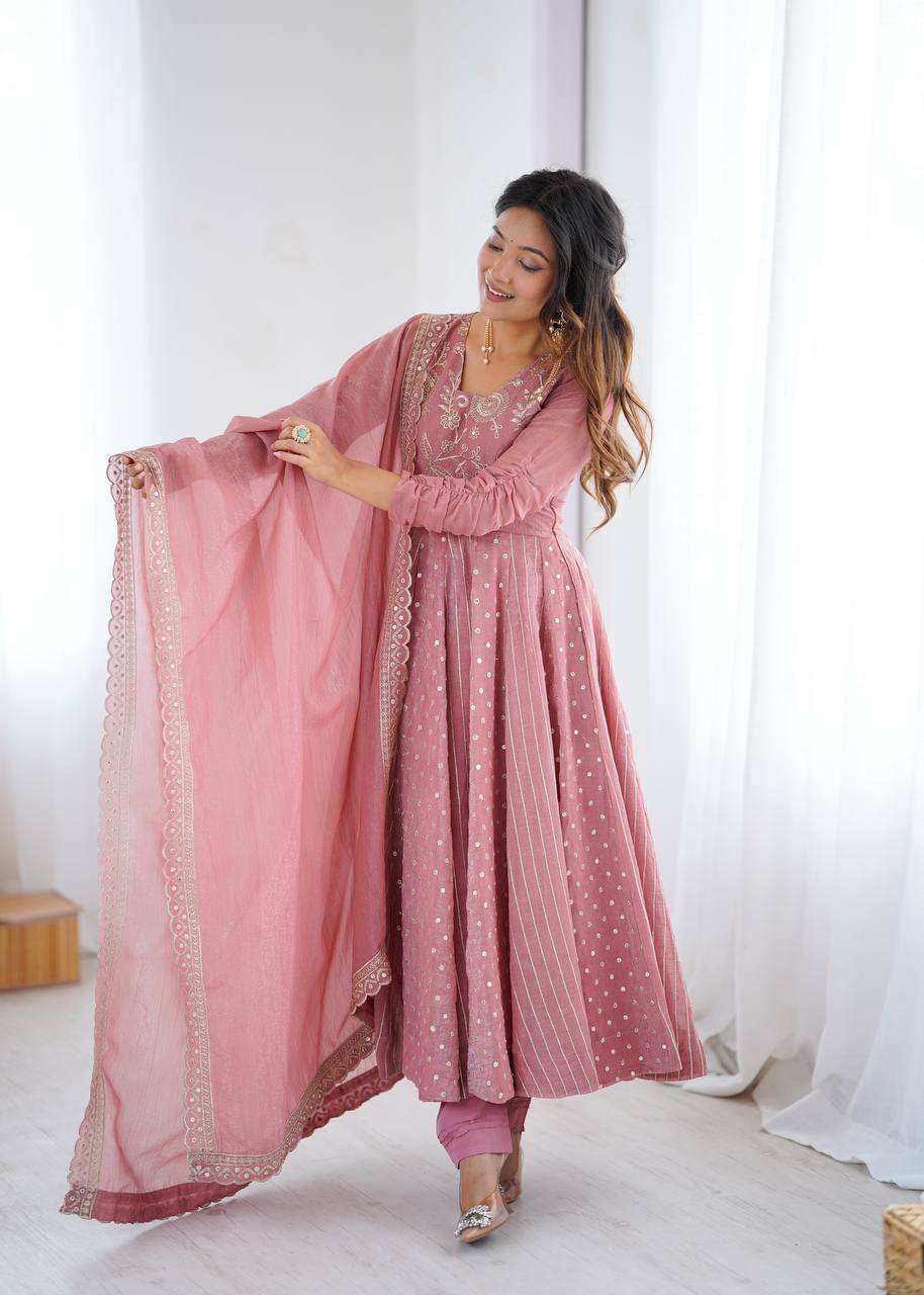 Festive Collection Crunchy Silk Gown with Lace Dupatta