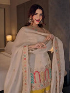 Heavy Chinon Silk Embroidered Top Sharara Set with Thread & Sequence Work Dupatta