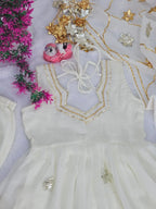 Chic White Anarkali Trio : Anarkali Plazzo with Dupatta