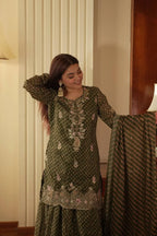 Party Wear Printed Chinon Kurti and Sharara with Embroidery Work