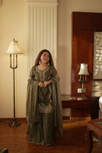 Party Wear Printed Chinon Kurti and Sharara with Embroidery Work