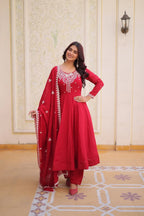 Wedding Ready Glam: Designer Gown with Flair & Embroidered Dupatta