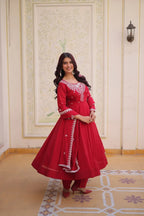 Wedding Ready Glam: Designer Gown with Flair & Embroidered Dupatta