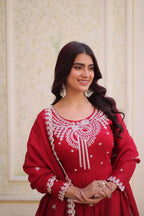 Wedding Ready Glam: Designer Gown with Flair & Embroidered Dupatta