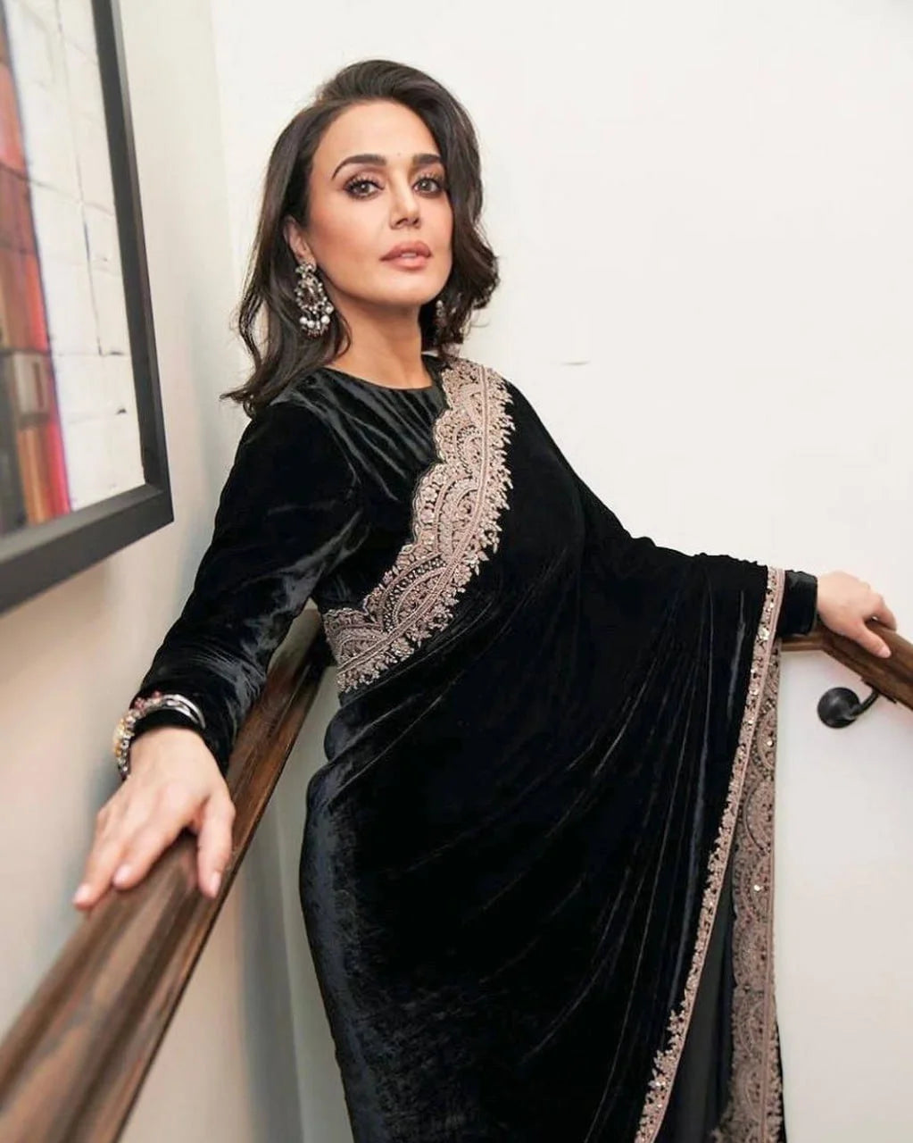 Pure Viscose Velvet Saree with 5mm Sequence & Zari Dori Embroidery