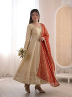 Women's Silk Anarkali Gown Pant Dupatta Set for Wedding & Festive Wear