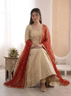 Women's Silk Anarkali Gown Pant Dupatta Set for Wedding & Festive Wear
