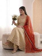 Women's Silk Anarkali Gown Pant Dupatta Set for Wedding & Festive Wear