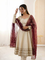 Women's Silk Anarkali Gown Pant Dupatta Set for Wedding & Festive Wear