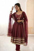 Women's Silk Anarkali Gown Pant Dupatta Set for Wedding & Festive Wear