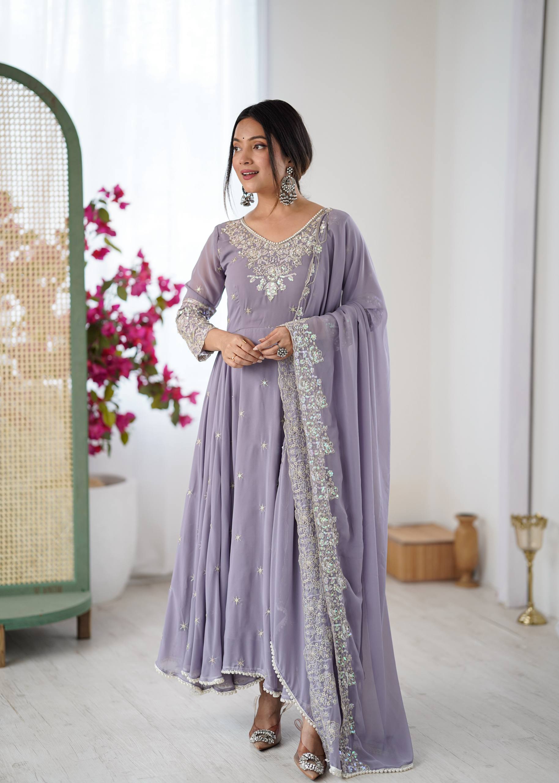 Elegant Embroidered Rembo Sequence Designer Anarkali Suit For Festivals