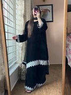 Luxury Velvet Sequence Work Palazzo Suit with Lace-Detail Dupatta