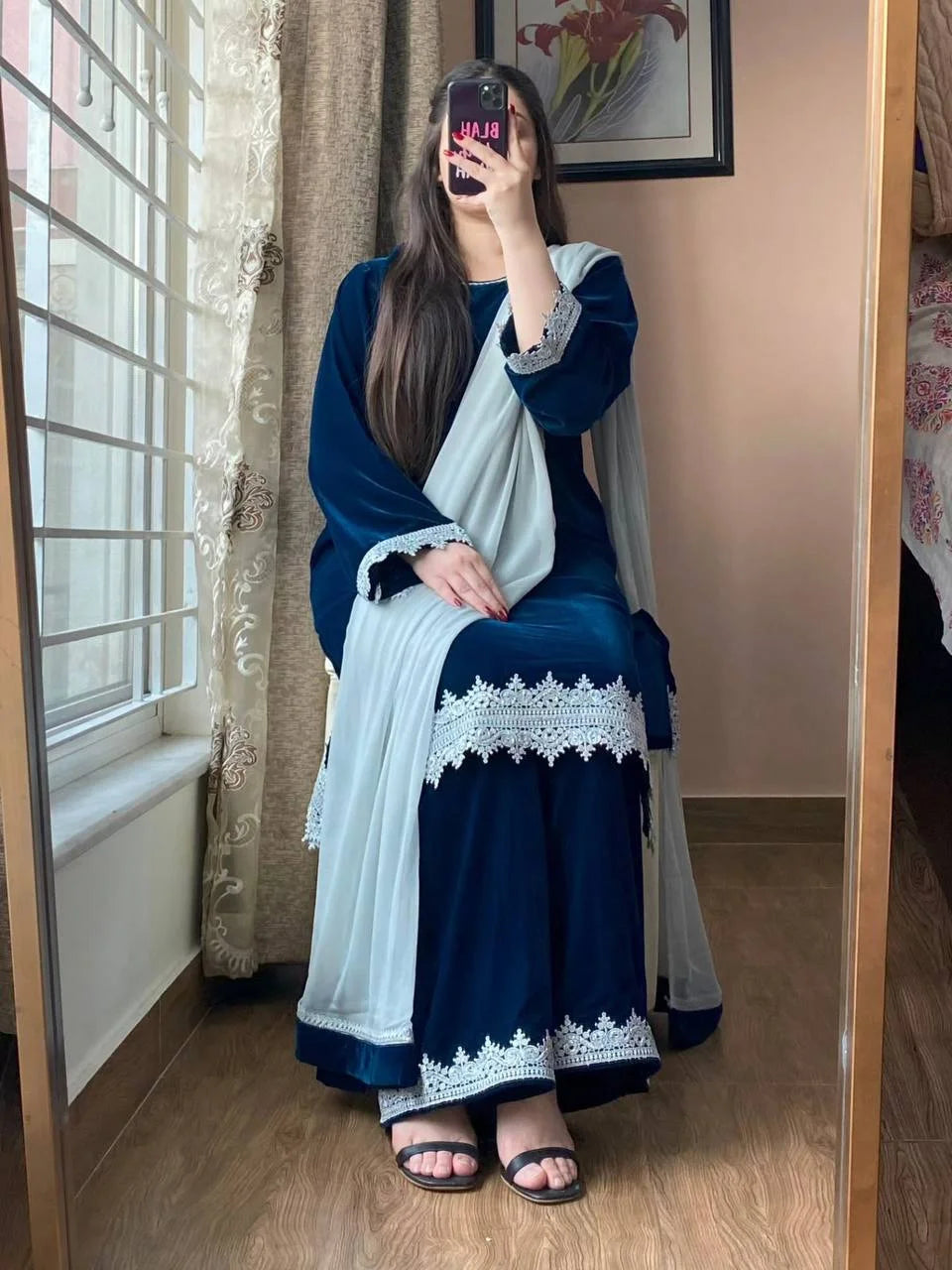 Premium Velvet Embroidery Co-Ord Set with Designer Georgette Dupatta