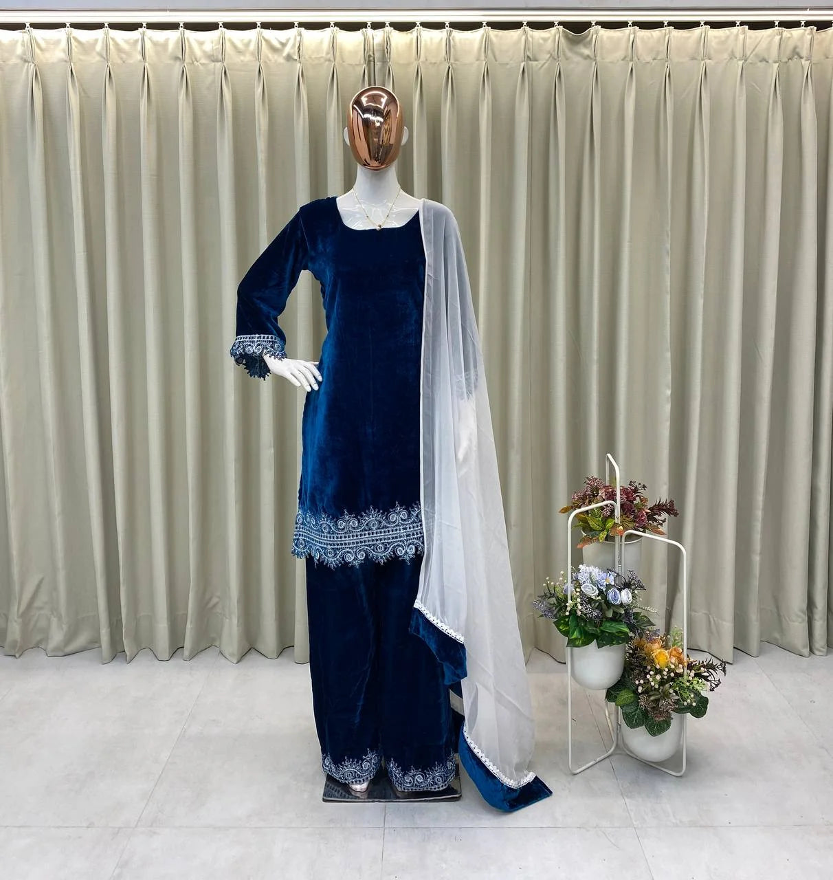Premium Velvet Embroidery Co-Ord Set with Designer Georgette Dupatta