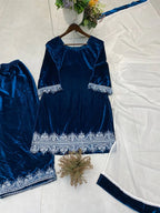 Premium Velvet Embroidery Co-Ord Set with Designer Georgette Dupatta
