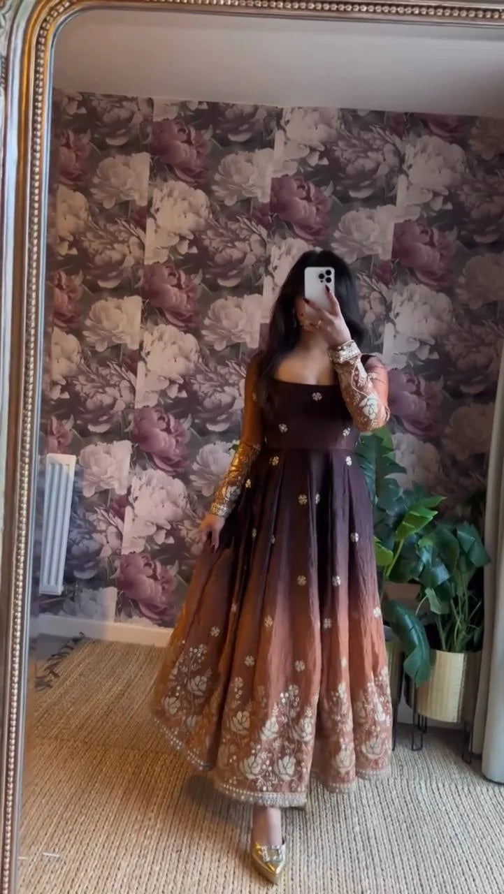 Premium Chinon Silk Anarkali Pant Set with 3.5 Meter Flair