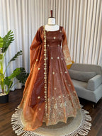 Premium Chinon Silk Anarkali Pant Set with 3.5 Meter Flair