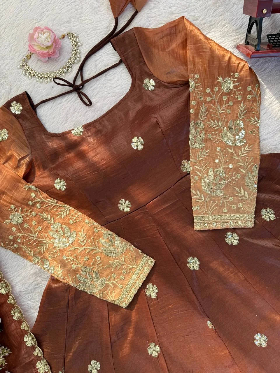 Premium Chinon Silk Anarkali Pant Set with 3.5 Meter Flair
