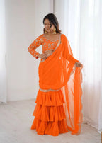 Elegant Faux Georgette Ruffle Saree with Thread & Sequence Embroidery