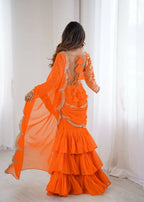 Elegant Faux Georgette Ruffle Saree with Thread & Sequence Embroidery