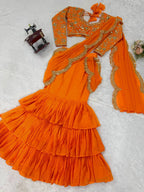 Elegant Faux Georgette Ruffle Saree with Thread & Sequence Embroidery
