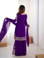Royal Blue Premium Faux Georgette Eid Sharara Set with Embroidered Dupatta