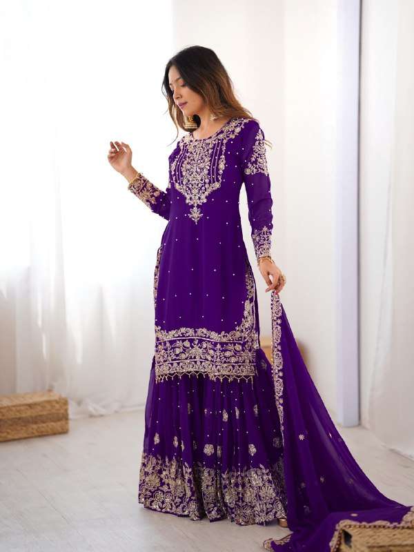 Royal Blue Premium Faux Georgette Eid Sharara Set with Embroidered Dupatta