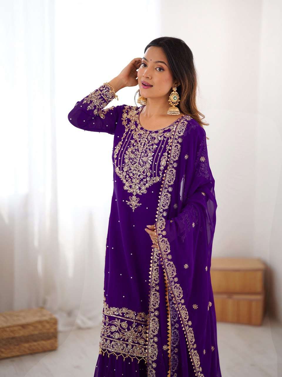 Royal Blue Premium Faux Georgette Eid Sharara Set with Embroidered Dupatta