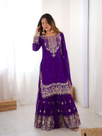 Royal Blue Premium Faux Georgette Eid Sharara Set with Embroidered Dupatta