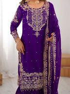 Royal Blue Premium Faux Georgette Eid Sharara Set with Embroidered Dupatta
