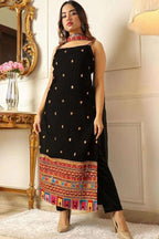 Women's Georgette Embroidery Straight Kurta with Dupatta Bottom Set