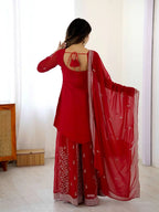 Premium Faux Georgette Embroidered Top with Shaded Chinon Silk Plazzo