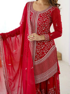 Premium Faux Georgette Embroidered Top with Shaded Chinon Silk Plazzo