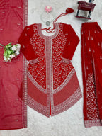 Premium Faux Georgette Embroidered Top with Shaded Chinon Silk Plazzo