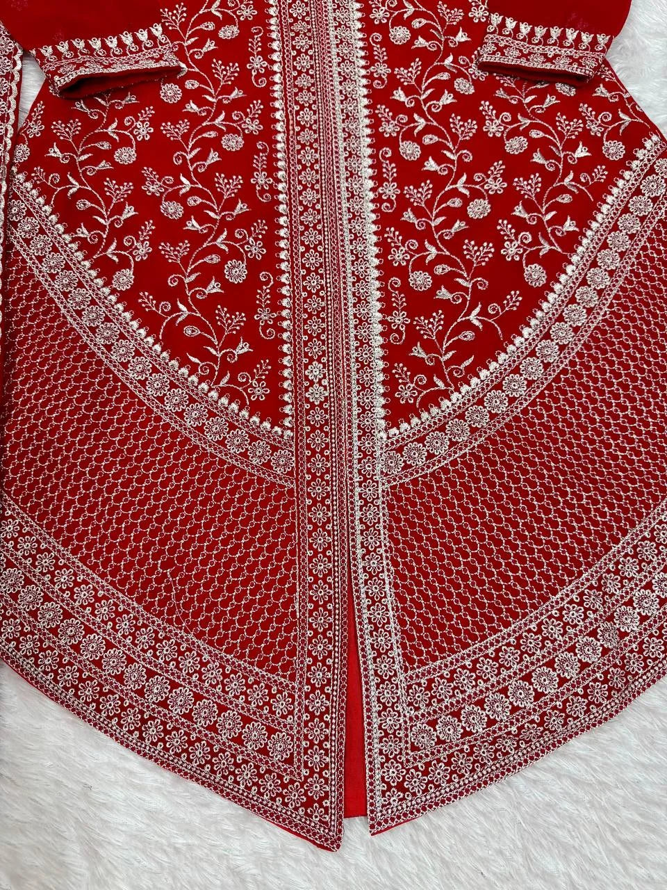 Premium Faux Georgette Embroidered Top with Shaded Chinon Silk Plazzo