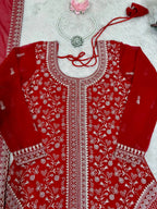 Premium Faux Georgette Embroidered Top with Shaded Chinon Silk Plazzo