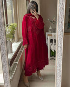 Festive Georgette Embroidery Outfit â€“ Maroon Magic