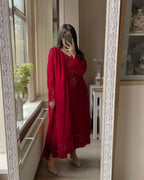Festive Georgette Embroidery Outfit â€“ Maroon Magic