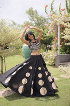 Elegant Black Roman Silk Lehenga Outfit for Navratri, Garba & Party Wear