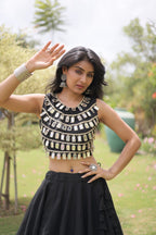Elegant Black Roman Silk Lehenga Outfit for Navratri, Garba & Party Wear
