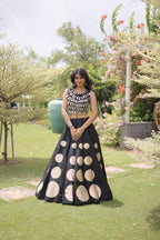 Elegant Black Roman Silk Lehenga Outfit for Navratri, Garba & Party Wear