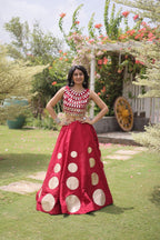 Maroon Roman Silk Crop Top and Lehenga Set for Women - Premium Ethnic Wear