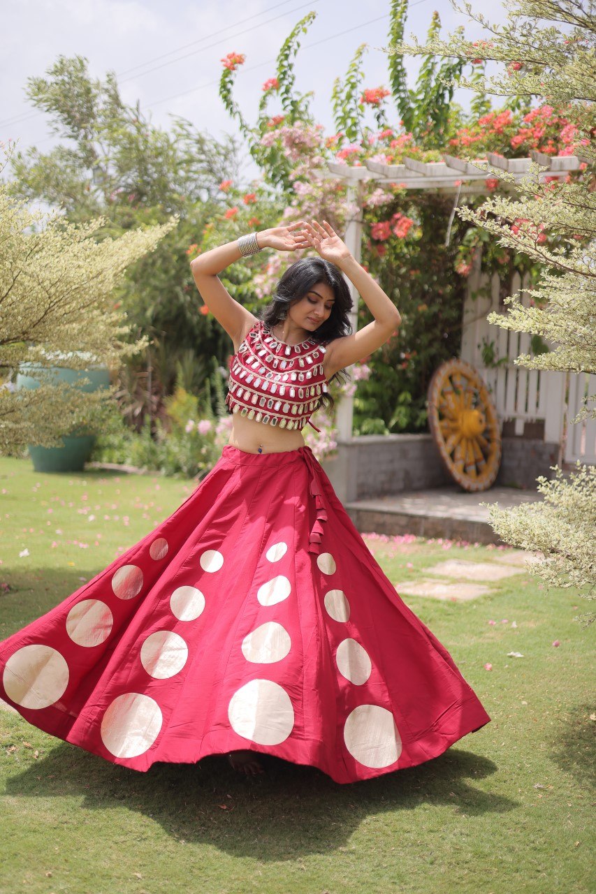 Maroon Roman Silk Crop Top and Lehenga Set for Women - Premium Ethnic Wear