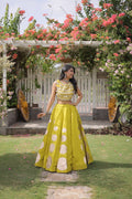 Stylish Lime Yellow Roman Silk Lehenga Set for Women- Party Wear Outfit