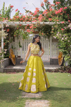 Stylish Lime Yellow Roman Silk Lehenga Set for Women- Party Wear Outfit