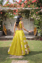 Stylish Lime Yellow Roman Silk Lehenga Set for Women- Party Wear Outfit